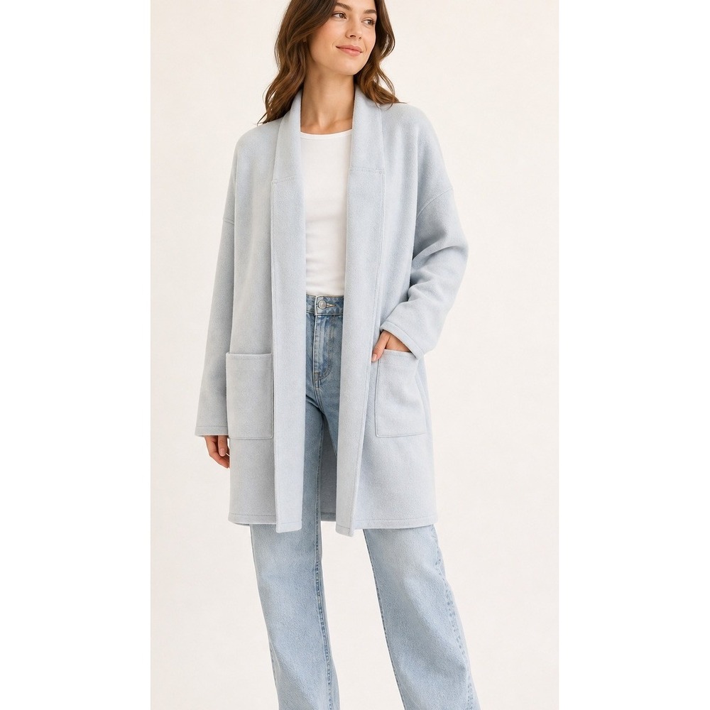 Leith Women's XL Light Gray Open Front Longline Cardigan Jacket Pockets Soft